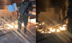 Siyonist İsrail askeri, Kur’an-ı Kerim’i ateşe attı!