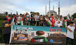 Edirne'de çocuklar İsrail'in Filistin'e yönelik saldırılarını protesto etti