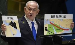 Netanyahu, BM’deki konuşmasında Filistin topraklarını “İsrail” olarak gösteren harita kullandı