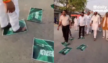 Pakistan'ı protesto eden Hindular, Kelime-i Tevhid yazılı bayrağı çiğnedi!