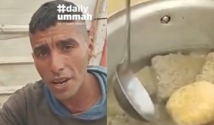 Gazzeli baba, çocuklarının açlığını gidermek için taş kaynatıyor!