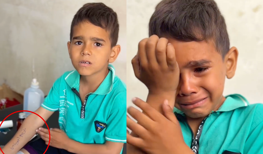 Gazzeli çocuk, şehit olma ümidiyle koluna ismini yazdı!