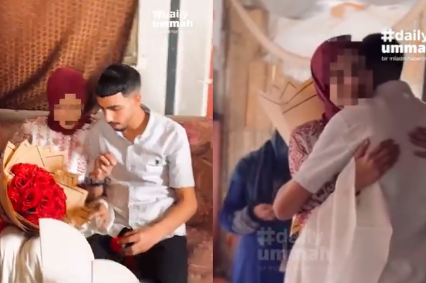Gazzeli çift, saldırılara rağmen dünya evine girdi